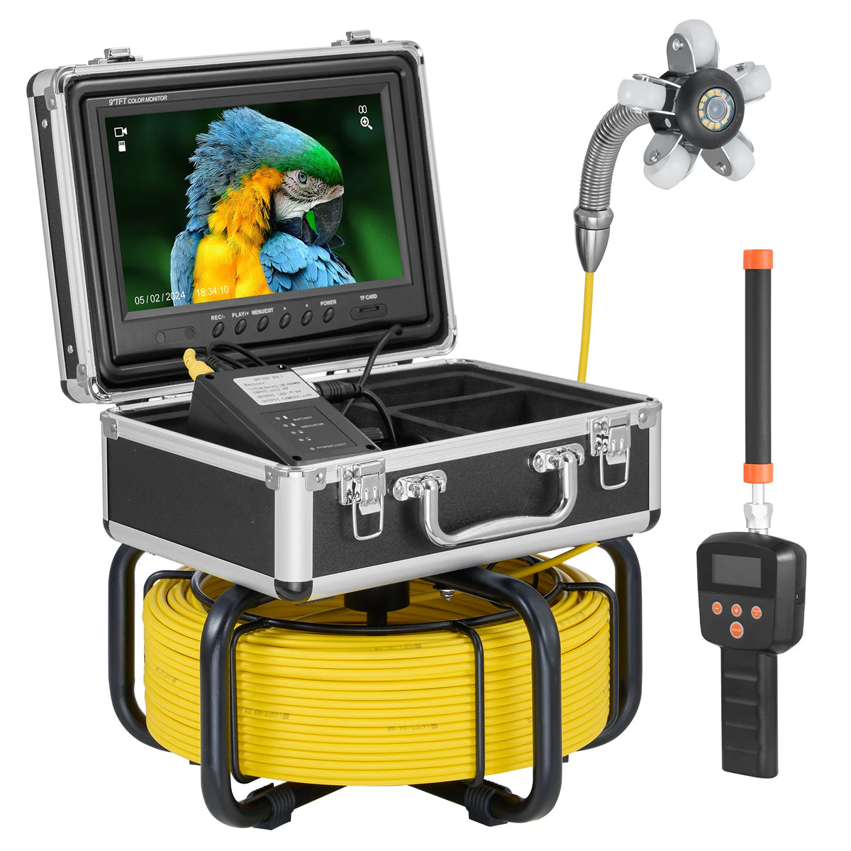 SucceBuy sewer camera kit with 165 ft cable, self-leveling drain inspection camera, 9-inch 1080p display, 512Hz locator.