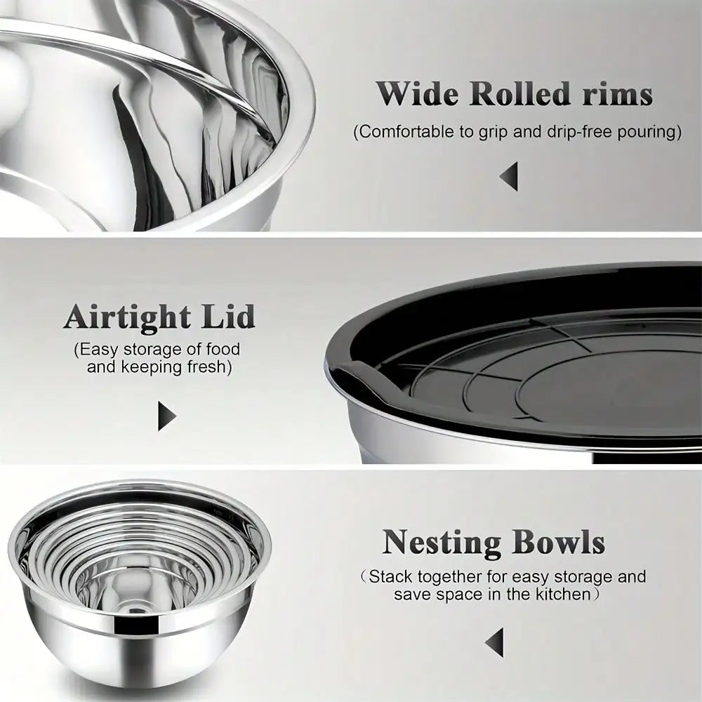 7PC Food Grade Stainless Steel Mixing Bowls Set,Kitchen Bowl, Salad Bowl, Metal Mixing Bowl,Nesting Stackable Deep Basin with Sealed Lid,BPA Free Dishwasher Safe for Cooking Prep,Fruit Washing, Marinating, Salad Making,Food S by S And B Enterprise
