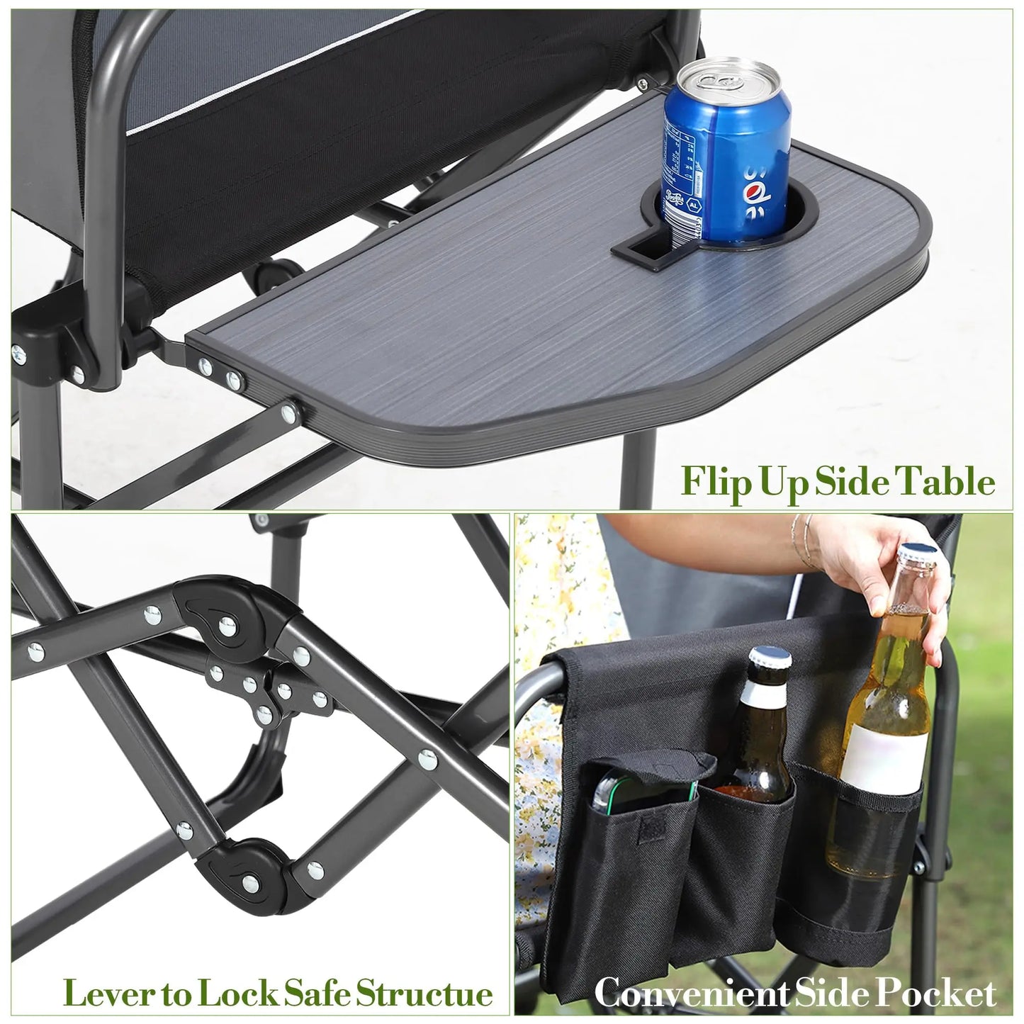 HiMISS Oversized Folding Director Chair Heavy Duty With Side Table