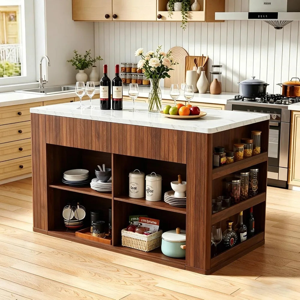 Modern Kitchen Island With Faux Marble Top And Two Drawers by S And B Enterprise