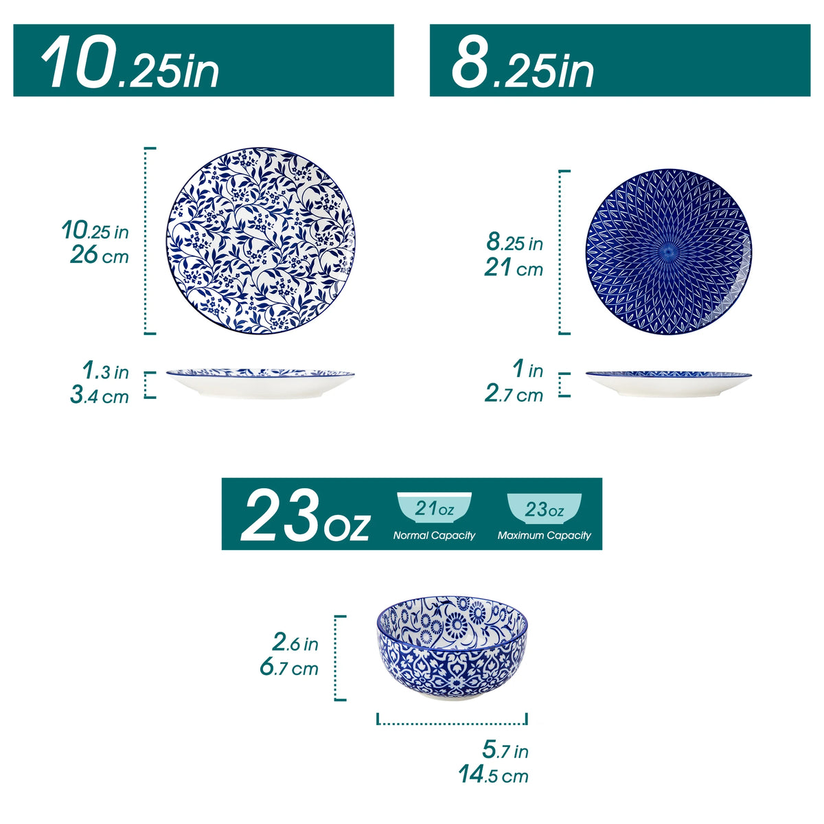 Vancasso blue and white porcelain dinnerware set with floral and geometric plates and bowls