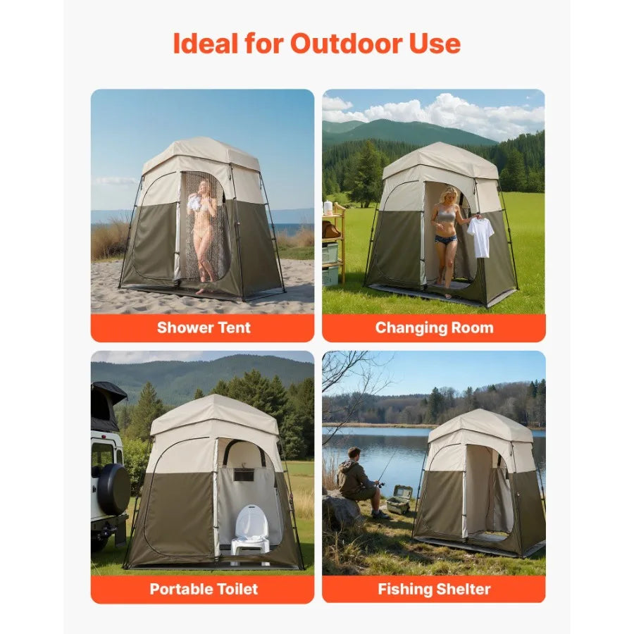 Camping Shower Tent 2 Room Foldable Portable Privacy Changing Room Ground Stakes by S And B Enterprise
