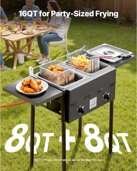 Outdoor Propane Deep Fryer With Double Burners And Stainless Steel