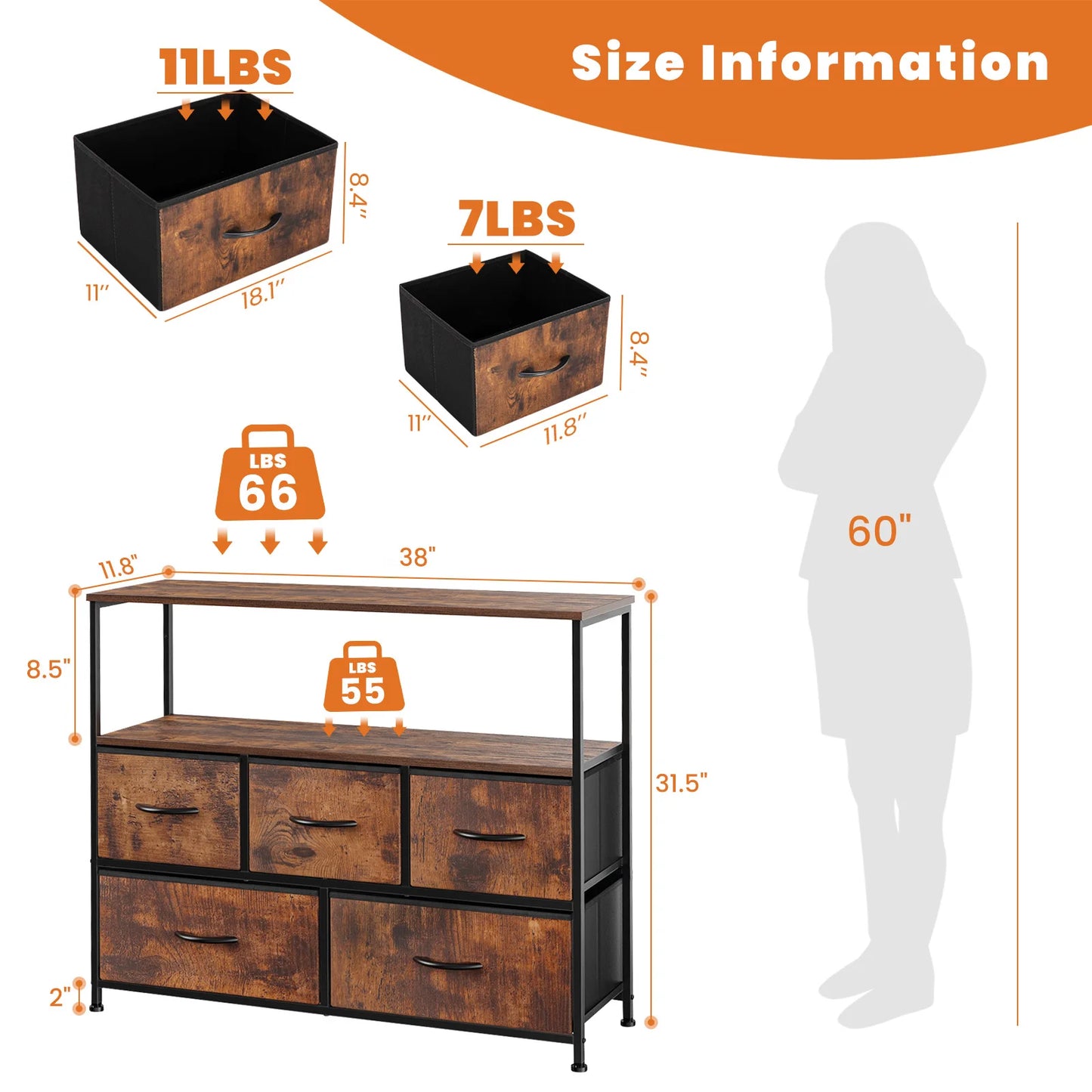 JHK Shoe Cabinet Dresser With 5 Fabric Drawers Toy Storage TV Stand Multilayer Shoe Rack Space Saving Cabinet Of Home Furniture by S And B Enterprise