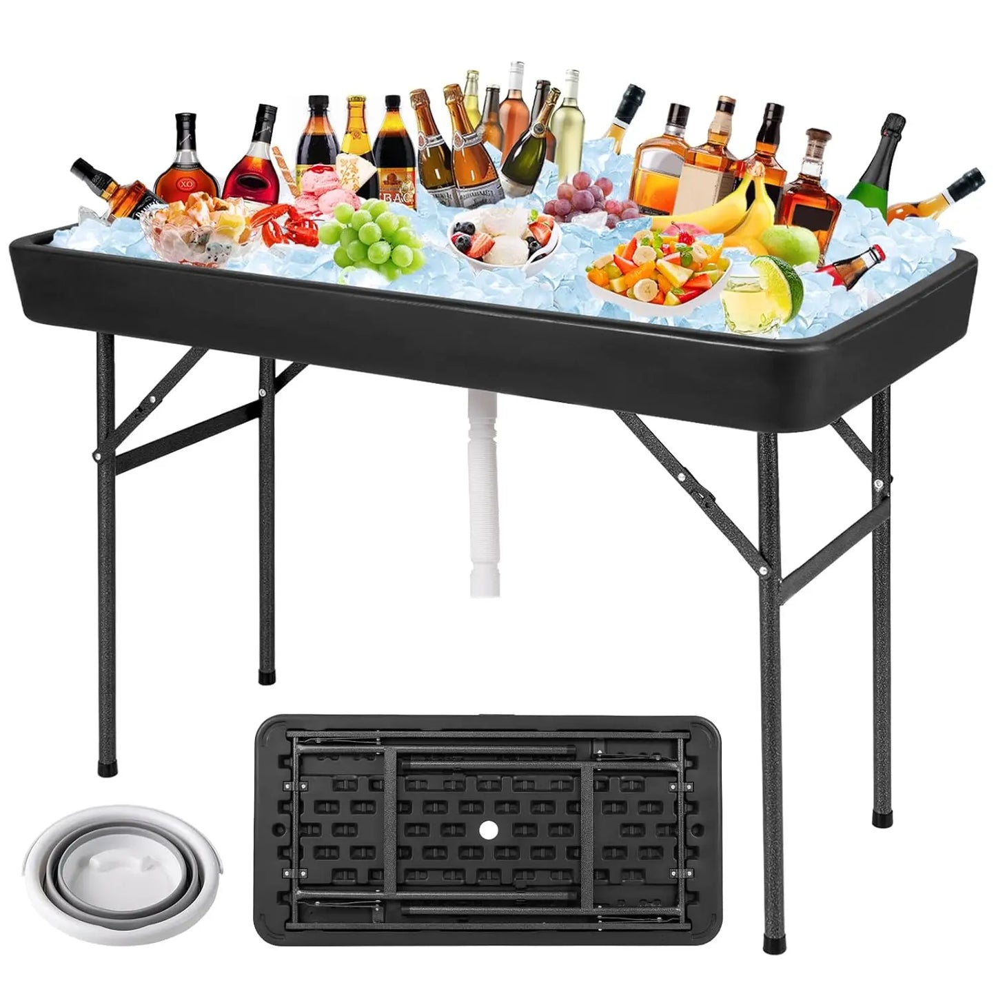 Folding Ice Cooler Table With Skirt Drain Hose Bucket
