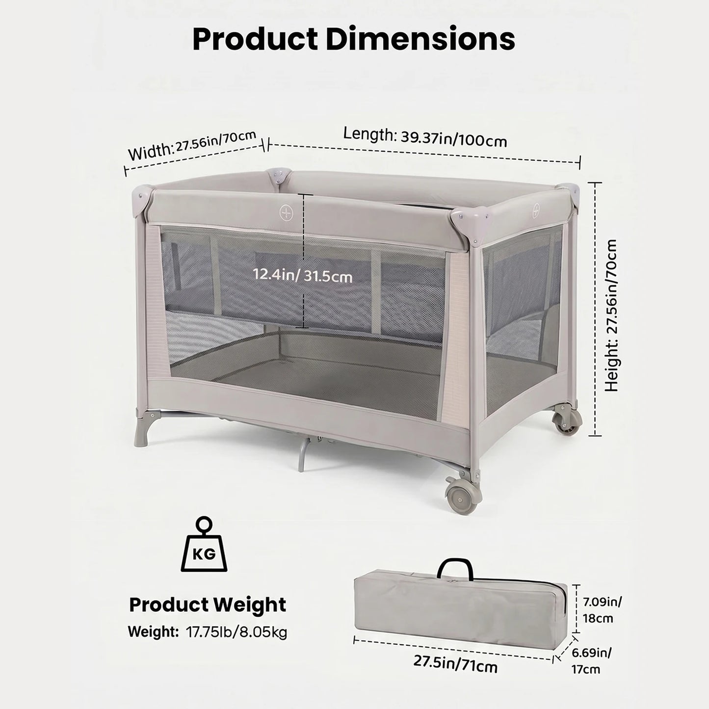 Foldable Travel Cot Set with Soft Mattress, Wheels & Travel Bag, Fast & Compact Folding for Newborn Toddler Indoor Outdoor Use by S And B Enterprise