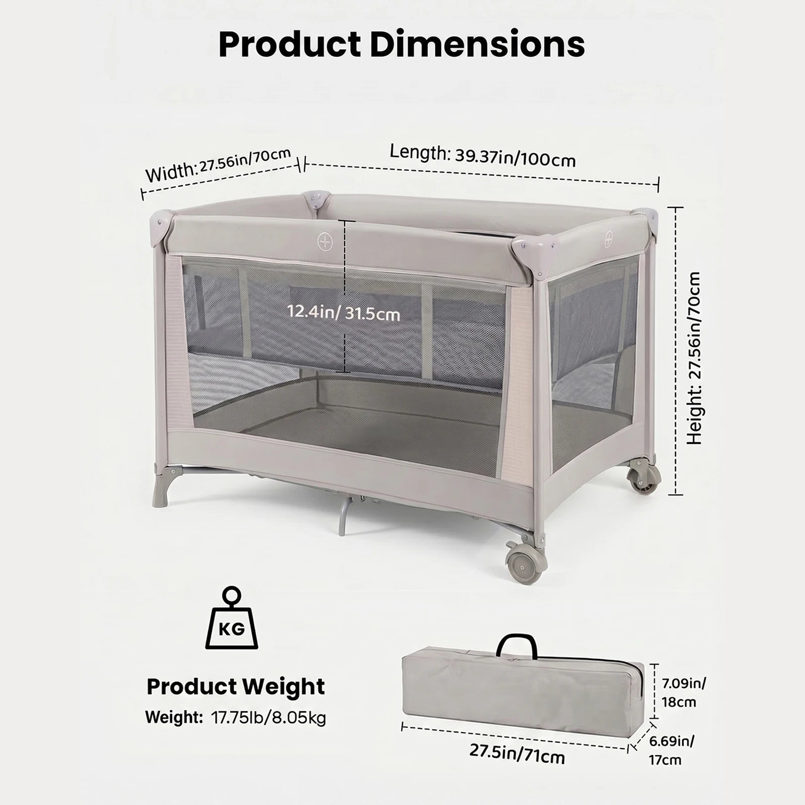 Foldable Travel Cot Set with Soft Mattress, Wheels & Travel Bag, Fast & Compact Folding for Newborn Toddler Indoor Outdoor Use by S And B Enterprise