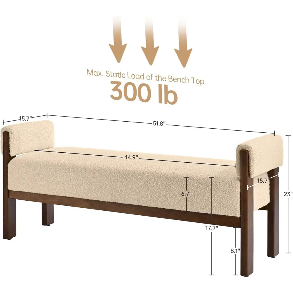End Of Bed Upholstered Bench With Arms And Wood Frame