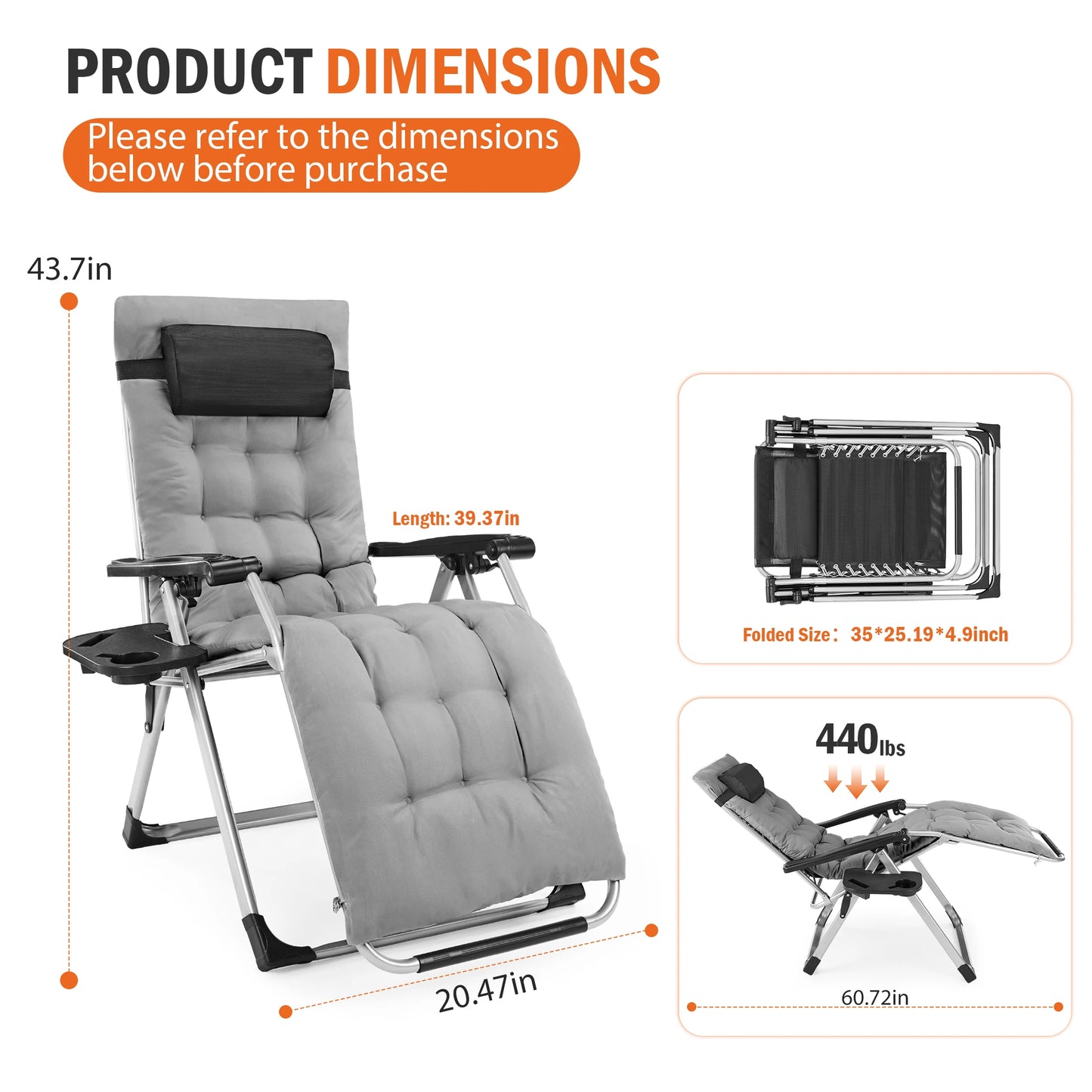 JHK Zero Gravity Camping Lounge Chair With Cup Holder Trays by S And B Enterprise