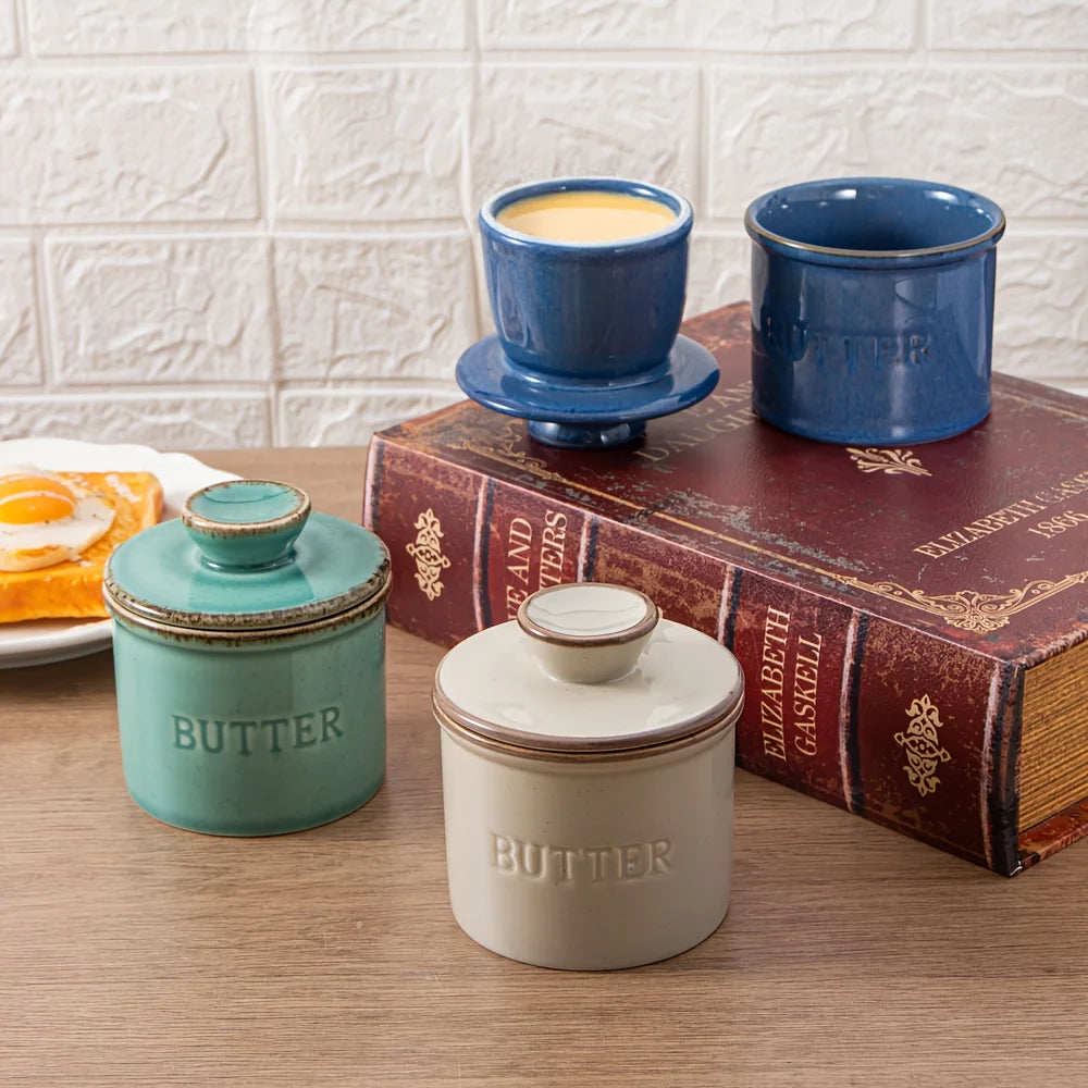 1pc ceramic yellow oil tank, unique kiln turned ceramic butter dish with lid, countertop butter storage tank by S And B Enterprise