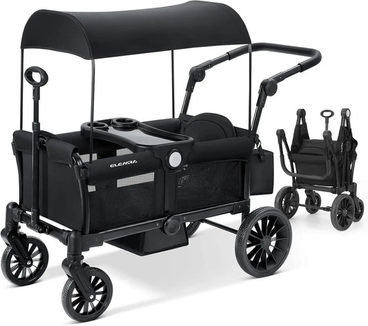 Foldable All-Terrain Wagon Stroller for Two Kids With Removable Canopy