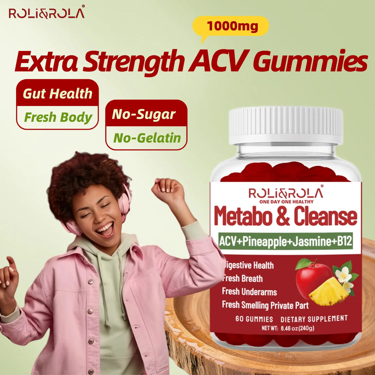 ACV Gummies bottle by S And B Enterprise, Extra Strength Gut Health 60 gummies, red gummies, no sugar, no gelatin