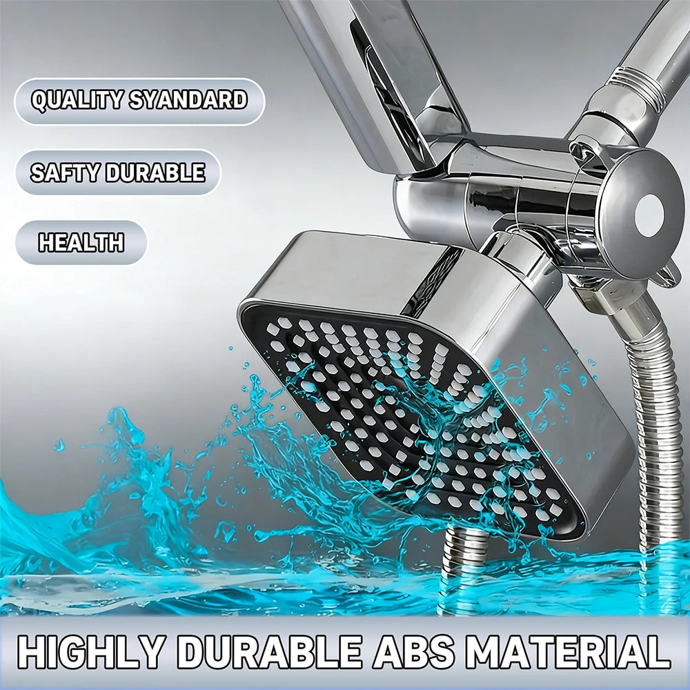 S And B Enterprise two-in-one shower set with square chrome ABS handheld head, long hose, wall-mounted three-way distributor