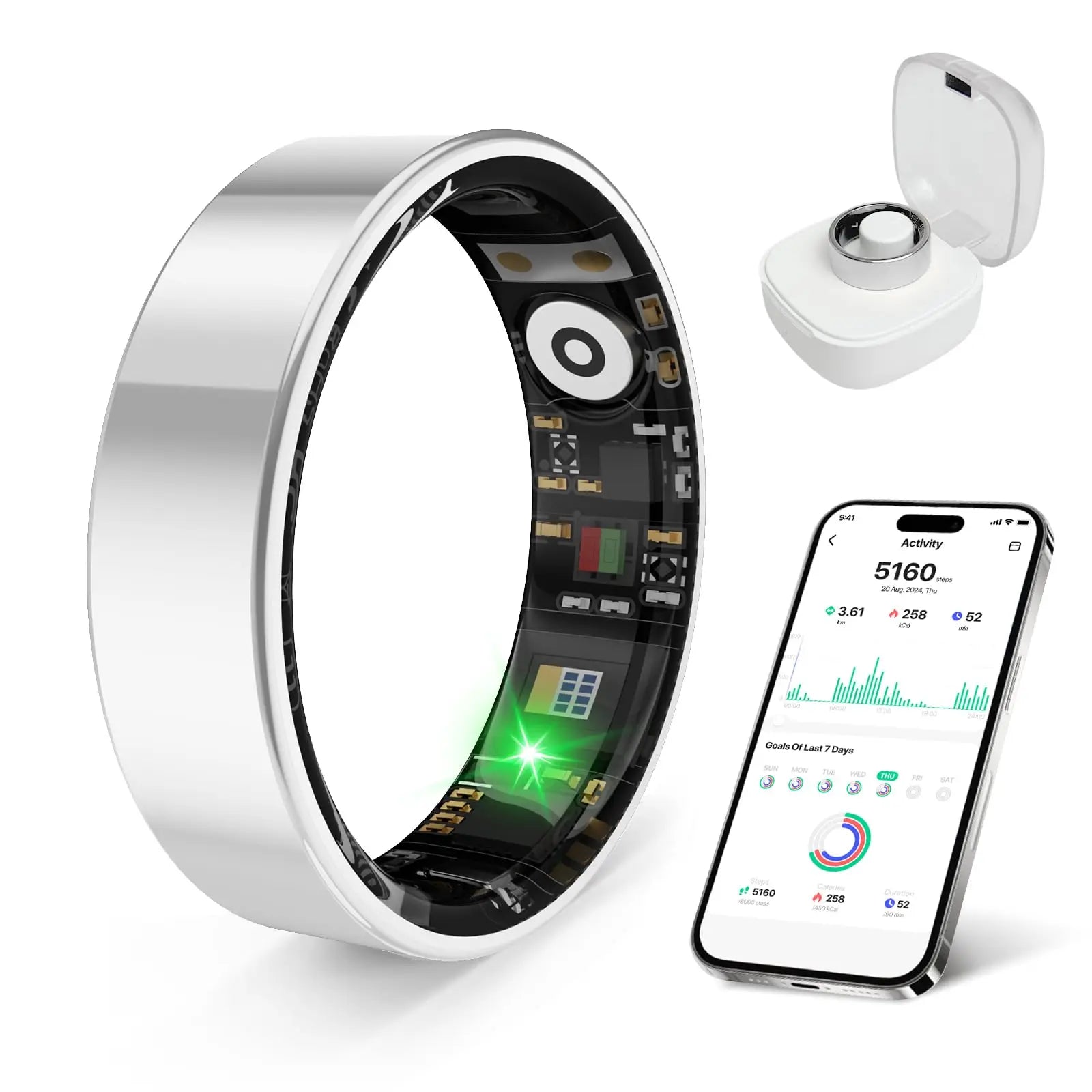 Smart Ring Health Tracker iOS Android IP68 Waterproof No Subscription by S And B Enterprise