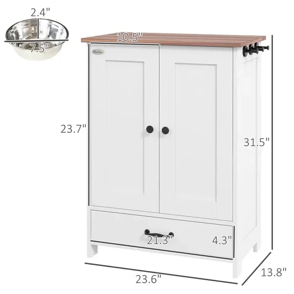 Pet Feeding Station For Medium Dogs With Storage And Raised Bowls
