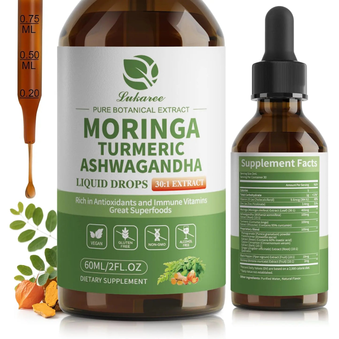 Beworths 12-In-1 Moringa Drops With Ashwagandha Turmeric Quercetin For Energy