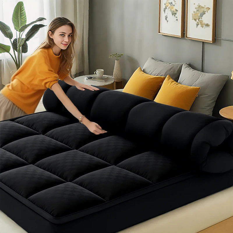 HGETVE extra-thick black mattress topper, deep-pocket fitted 8–21 in, 1000Gsm, breathable and noiseless