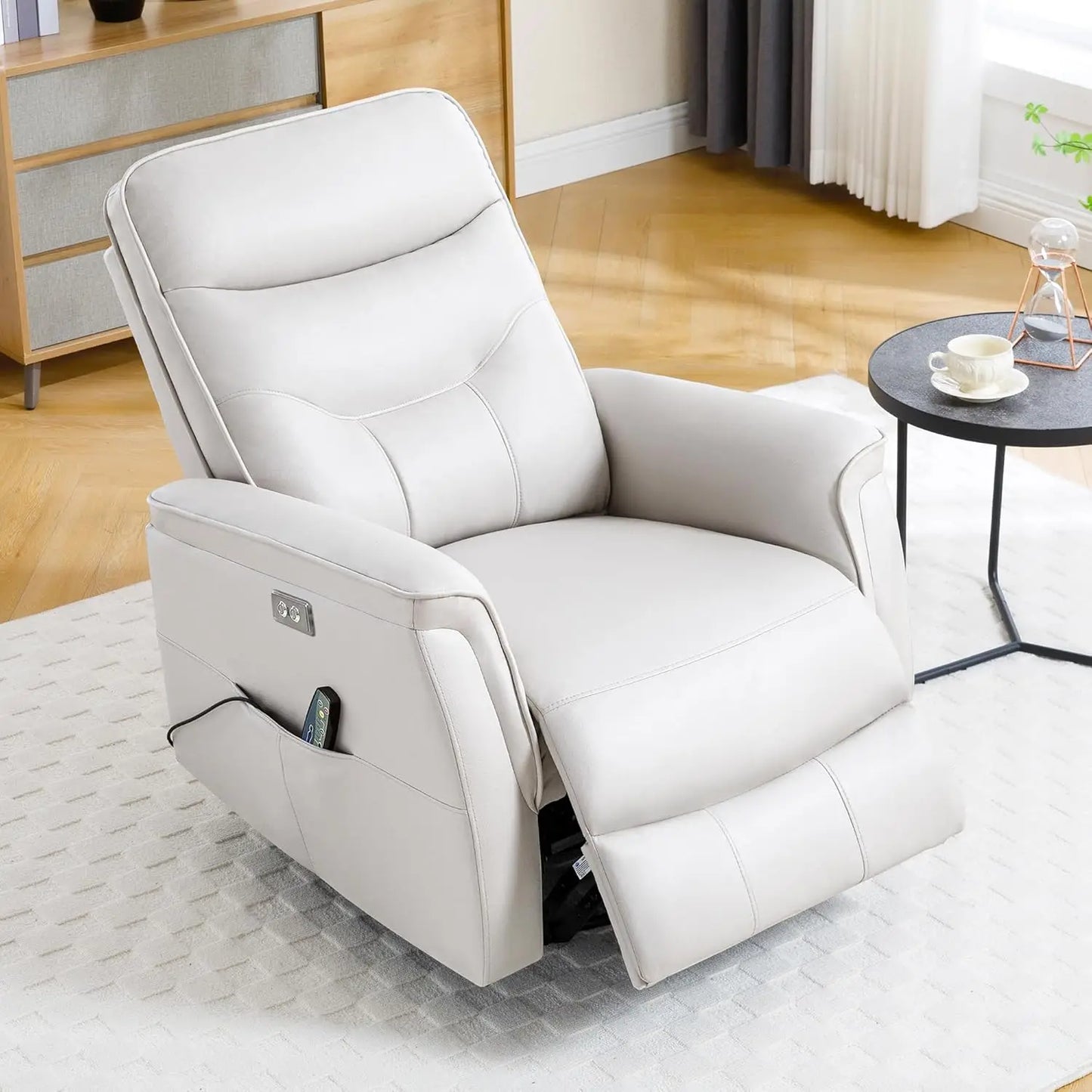 Power Massage Heat Swivel Rocker Recliner Chair w/USB, Nursery Living Room Oversized, Customized