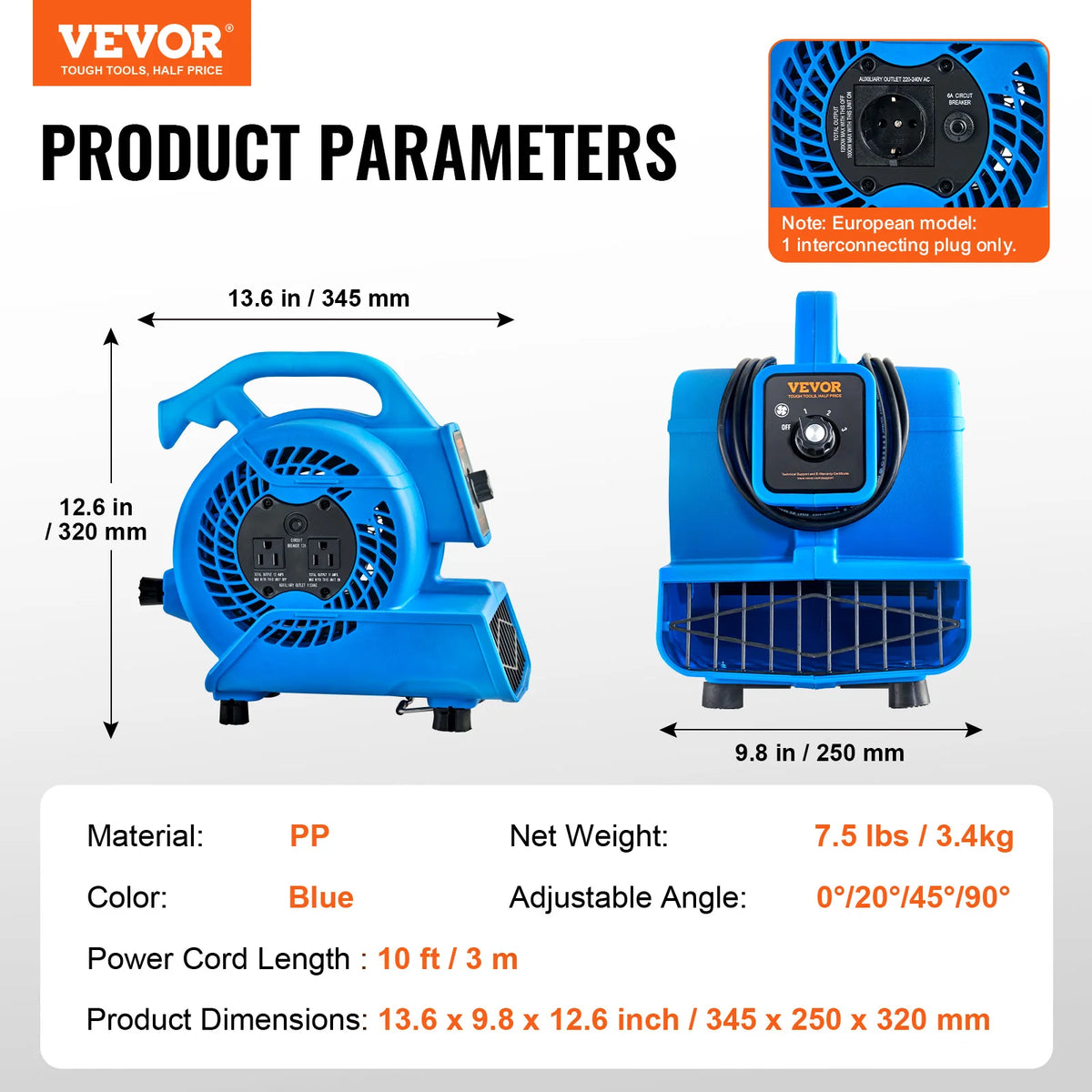 SucceBuy Floor Blower 1360 RPM 600 CFM Air Mover for Drying and Cooling Portable Dryer for Janitorial Home Plumbing Commercial