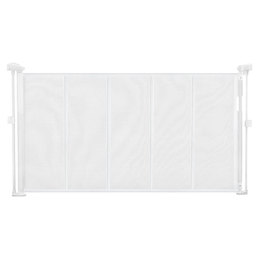 SucceBuy retractable baby gate, white mesh panels, adjustable width up to 110 inches for doorways and stairs