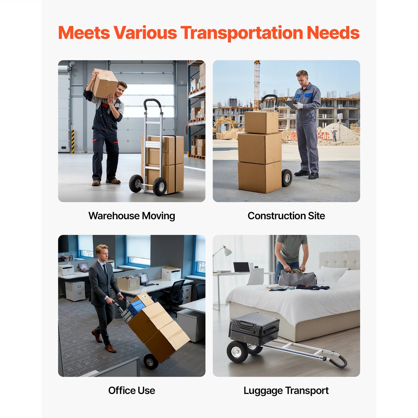SucceBuy 500LBS Hand Truck Dolly with Non-Slip Wheels & Tie-down Strap Aluminum Alloy Portable Trolley for Moving Home Warehouse