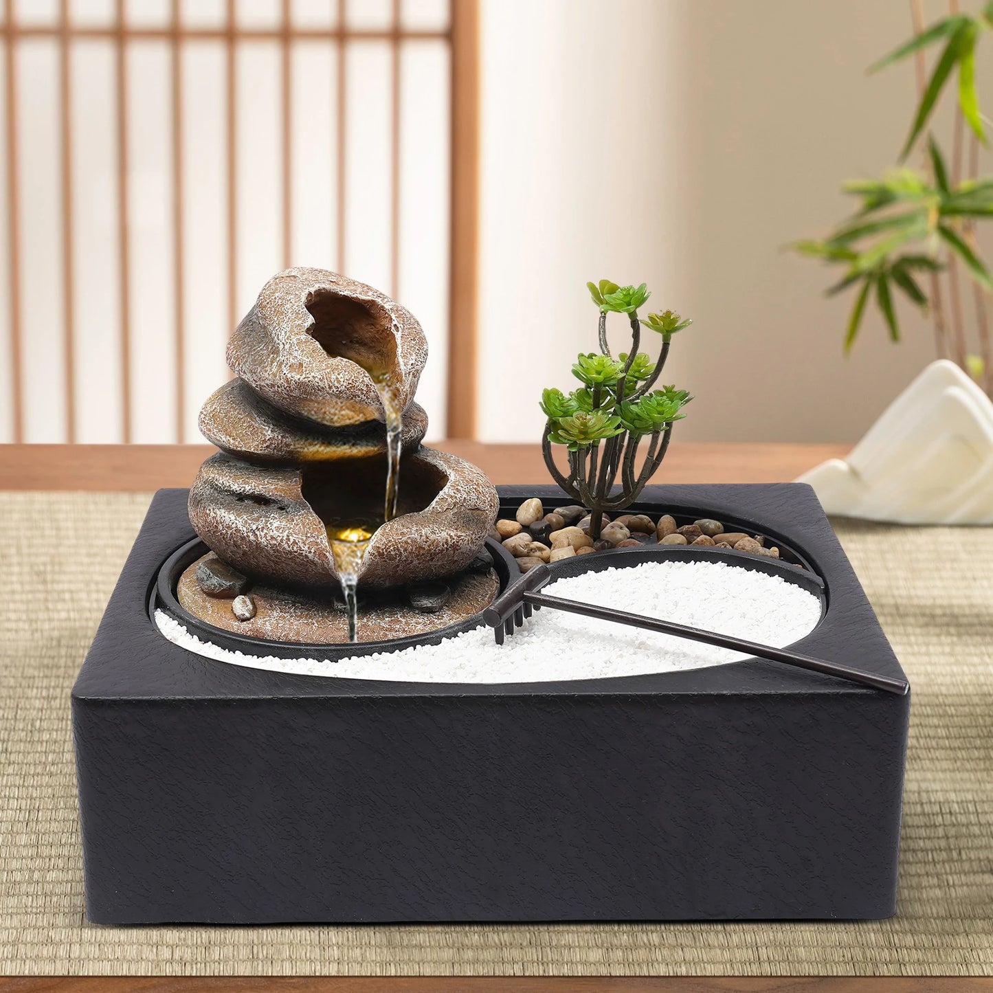 Bymaocar Tabletop Resin Rock Water Fountain With LED Light Indoor Decor by S And B Enterprise