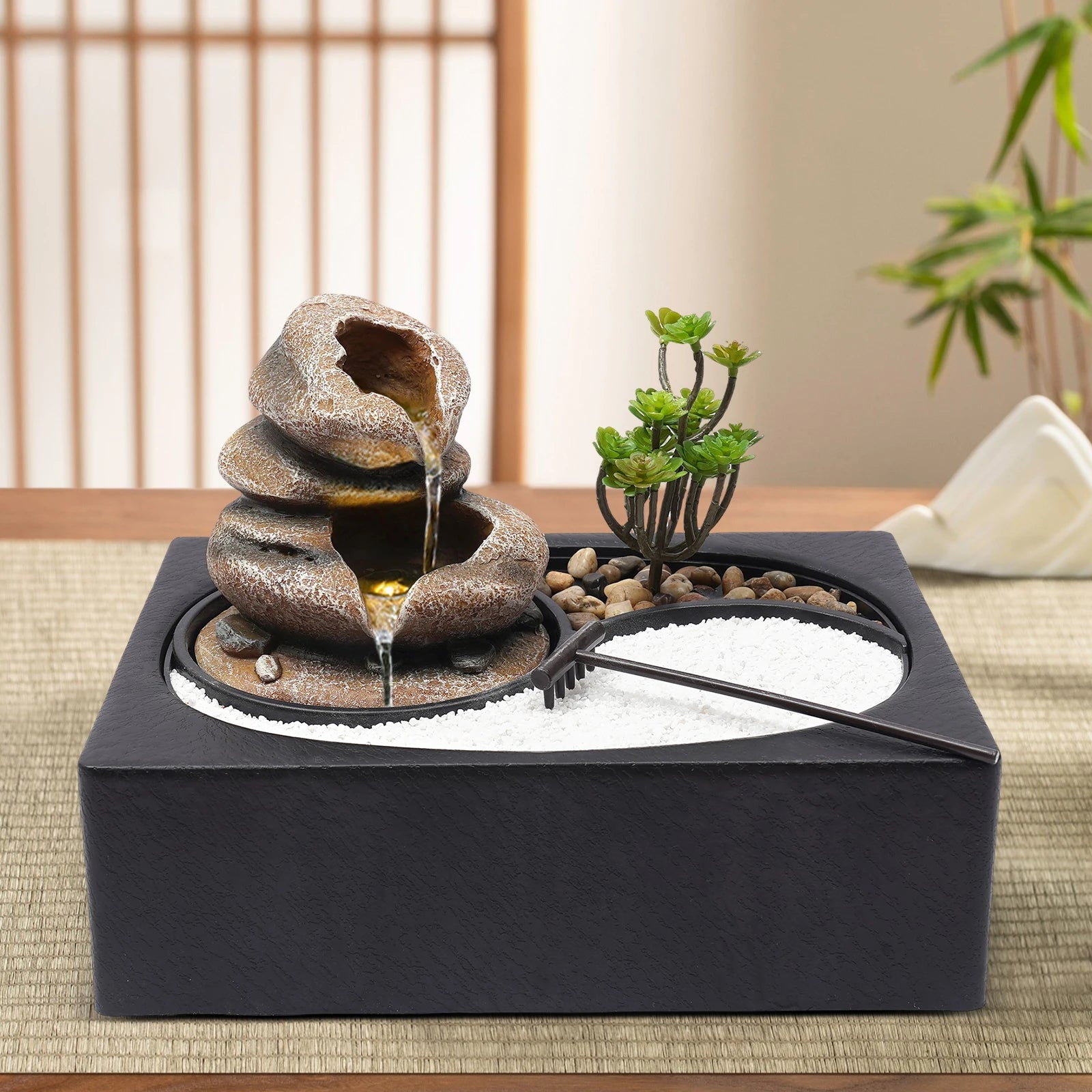 Bymaocar Tabletop Resin Rock Water Fountain With LED Light Indoor Decor by S And B Enterprise