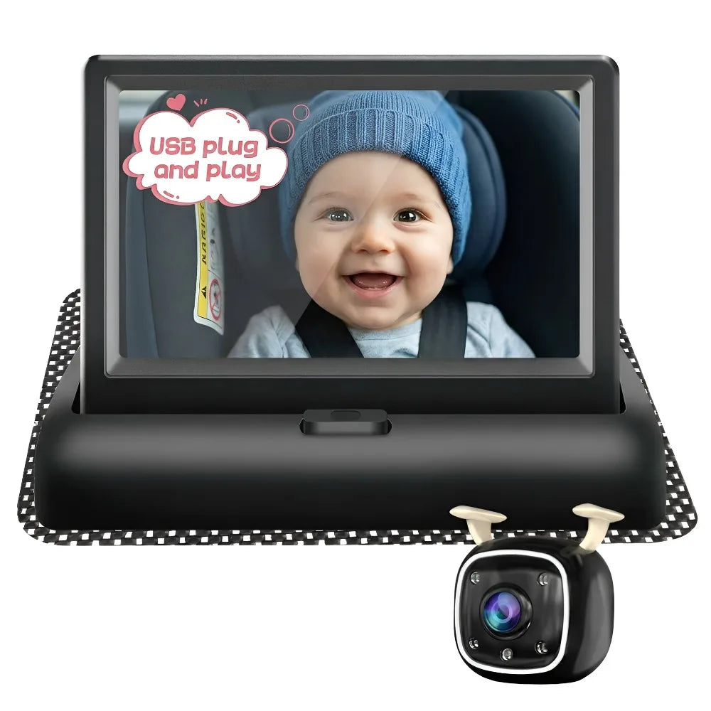 Baby car camera kit with 4.3-inch monitor and rear-facing camera; USB powered, 150° wide-angle night vision