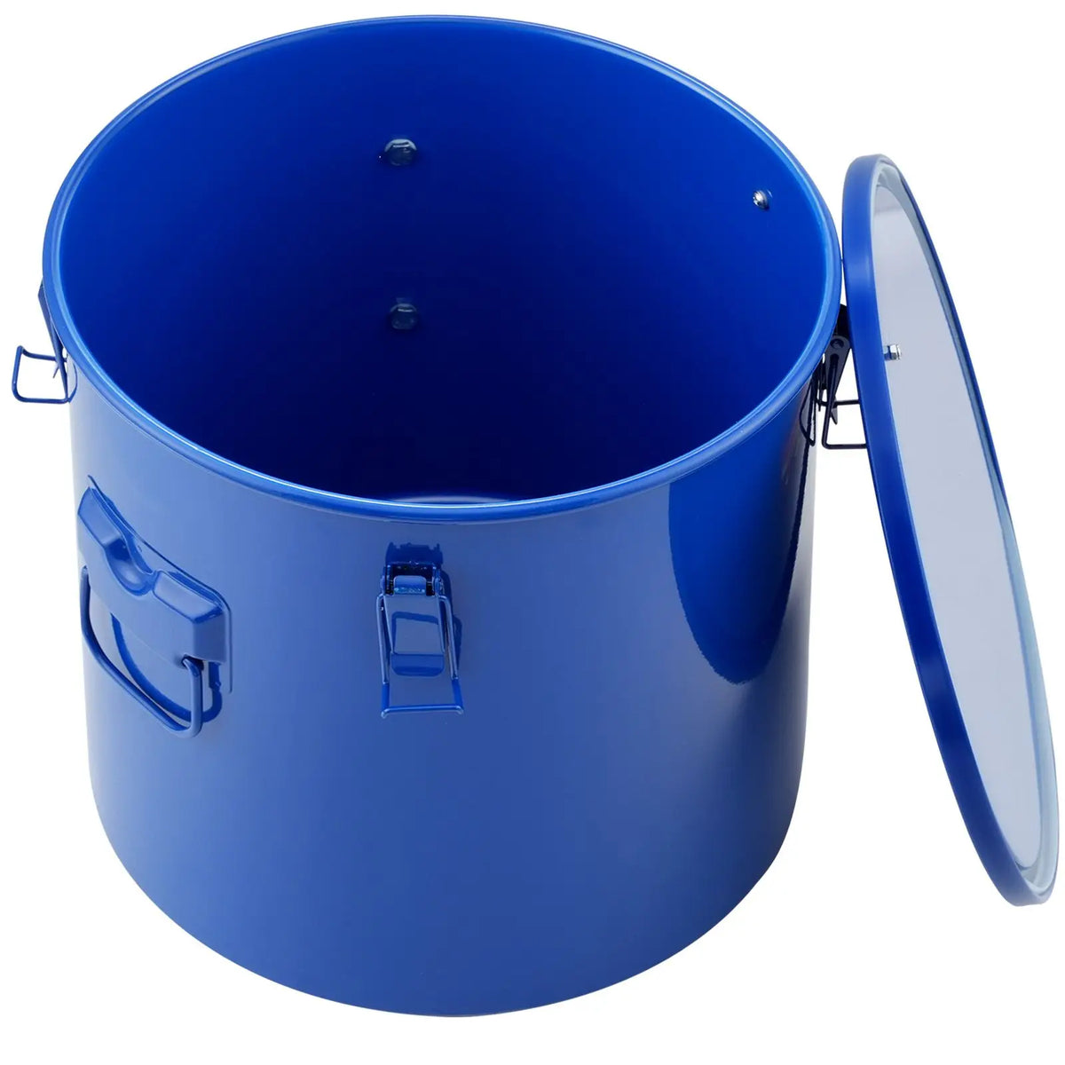 Fryer grease bucket, blue 10-gallon carbon-steel oil disposal caddy with rust-proof coating, lid and lock clips