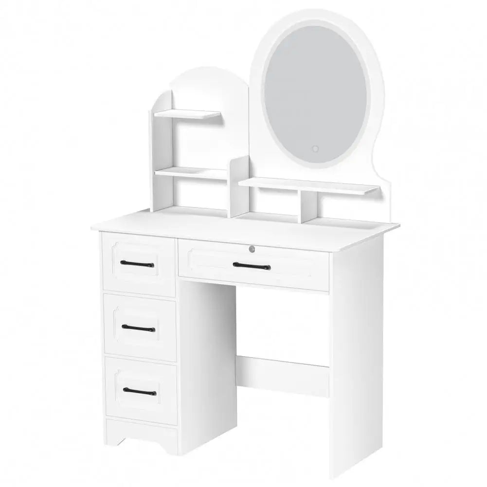 Makeup Table with Light Mirror Open Shelves Makeup Vanity Table Smooth Surface Bedroom Large Dressing Table Bedroom Furniture