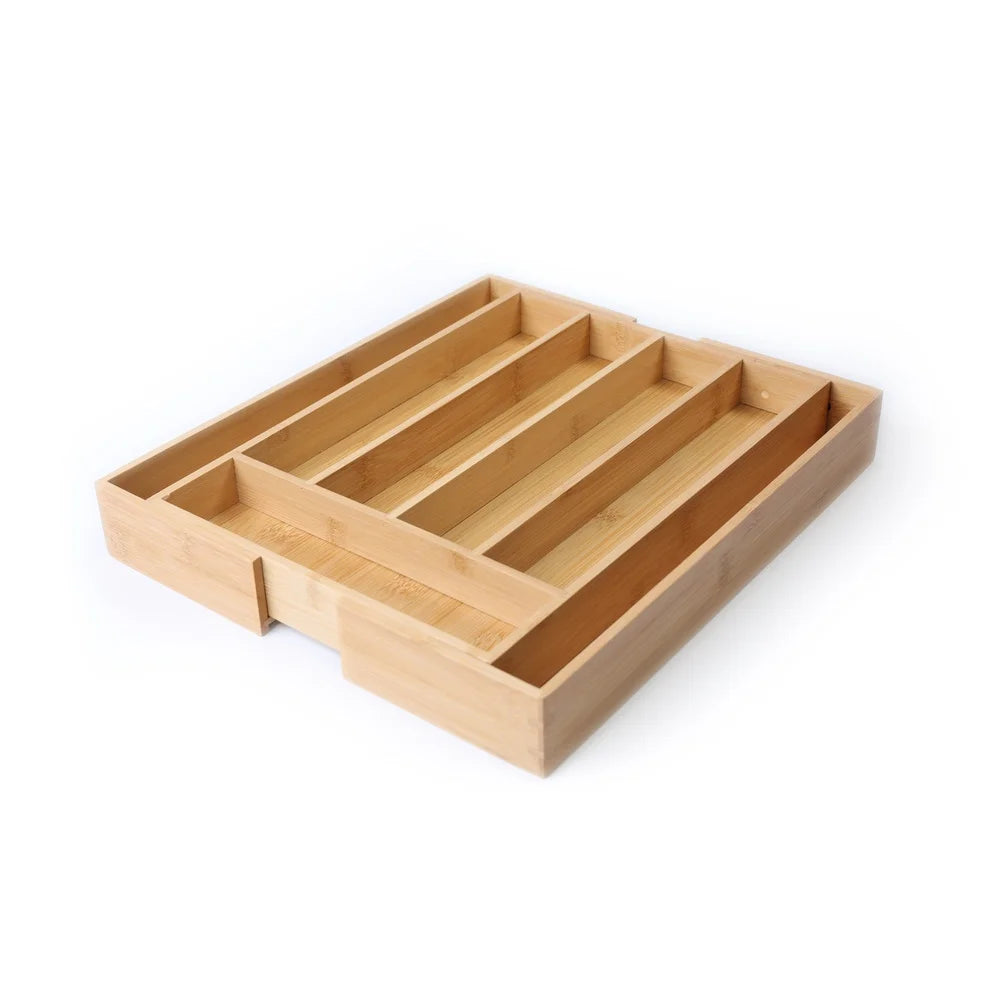Natural Bamboo Expandable Silverware Organizer With Adjustable Compartments