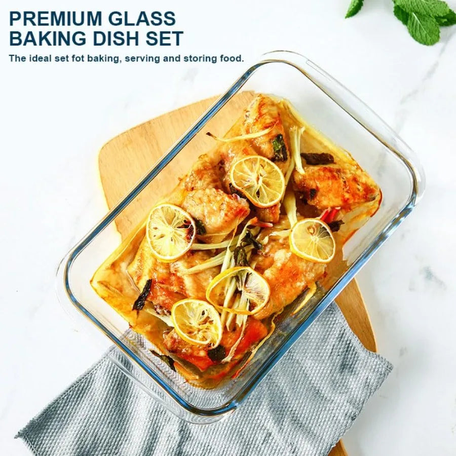 Deep Glass Baking Dish Set With Lids For Lasagna Rectangular Bakeware by S And B Enterprise