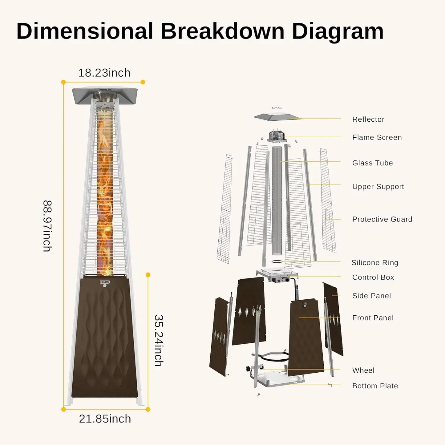 Pyramid Patio Heater Propane Outdoor With Wheels And Triple Safety