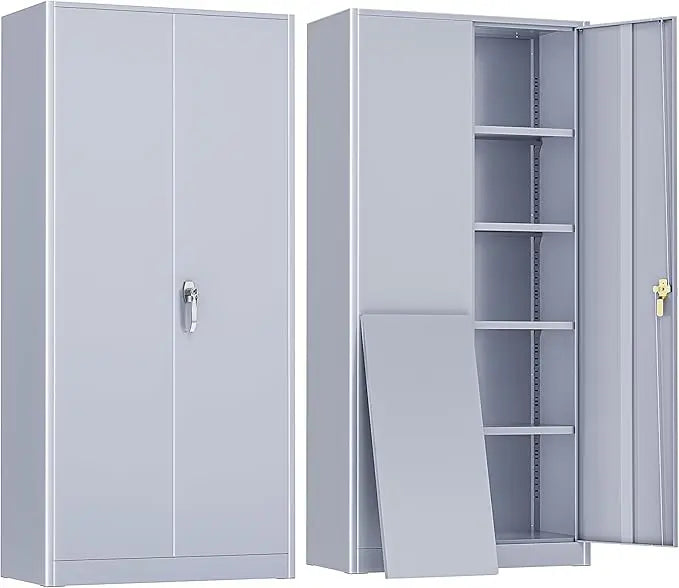 Metal Storage Cabinet With Locking Doors And Adjustable Shelves