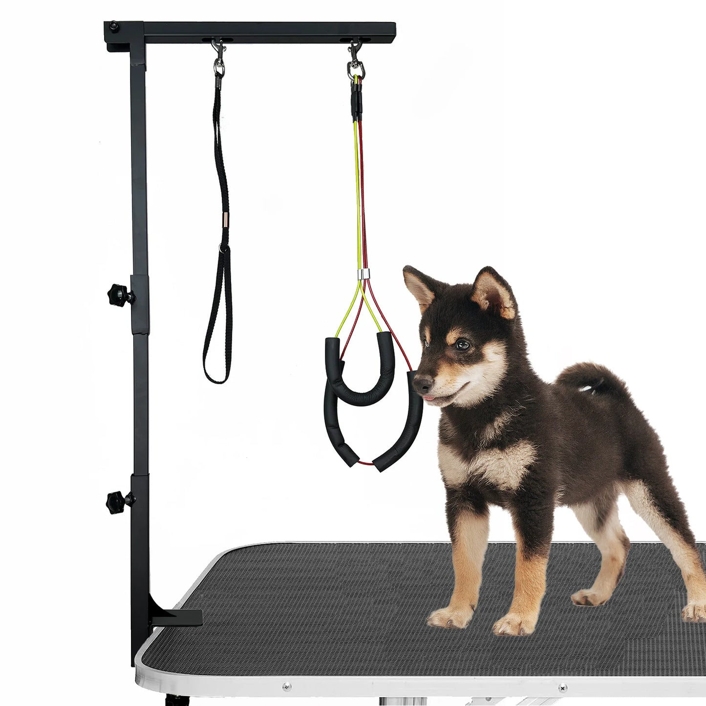 Dog Grooming Table Arm Height Adjustable Two No Sit Haunch Holder Three Section Design Suitable for Medium, Small Dogs, and Cats by S And B Enterprise