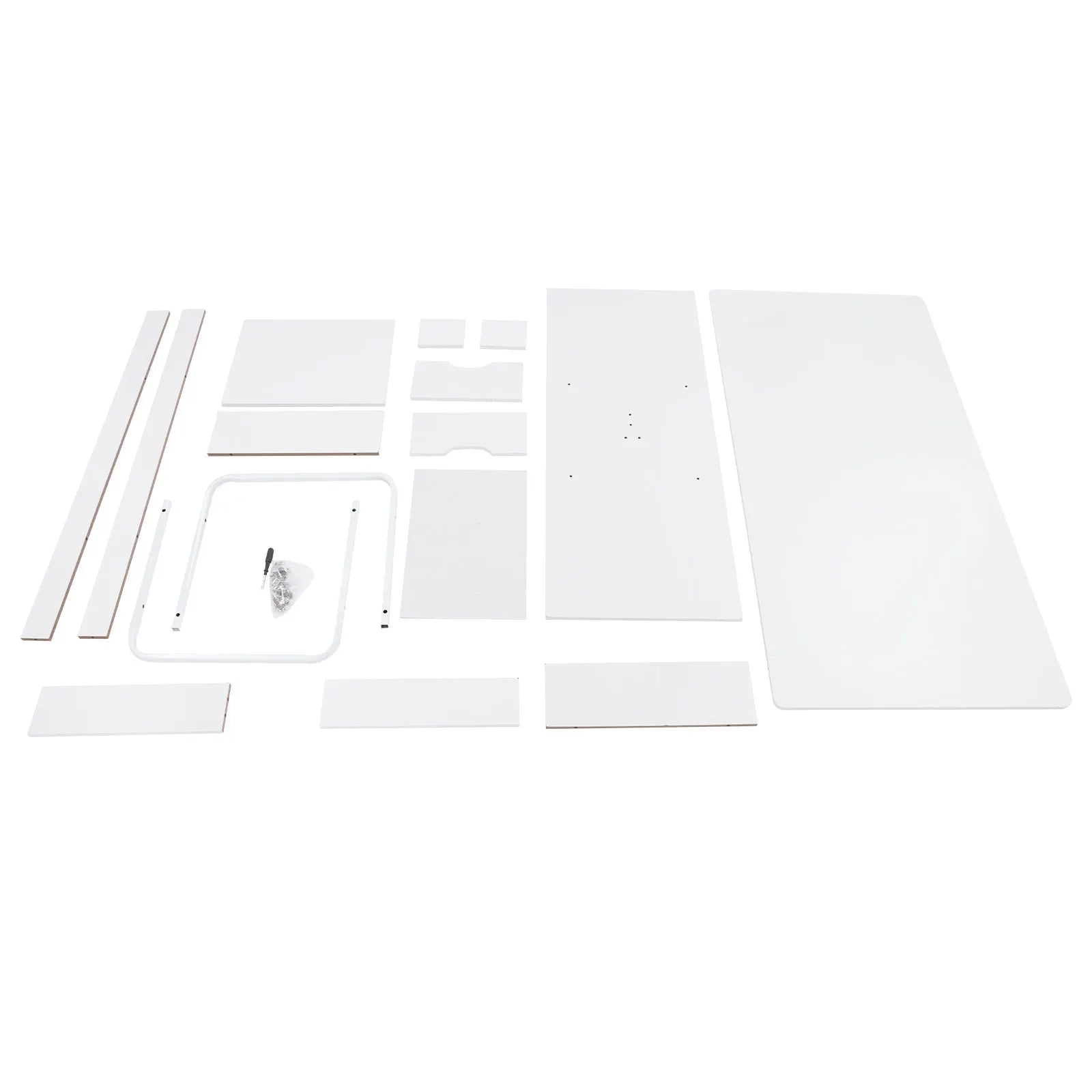 White modern coffee table 120x60cm, 2-tier with drawer; flat-pack assembly components
