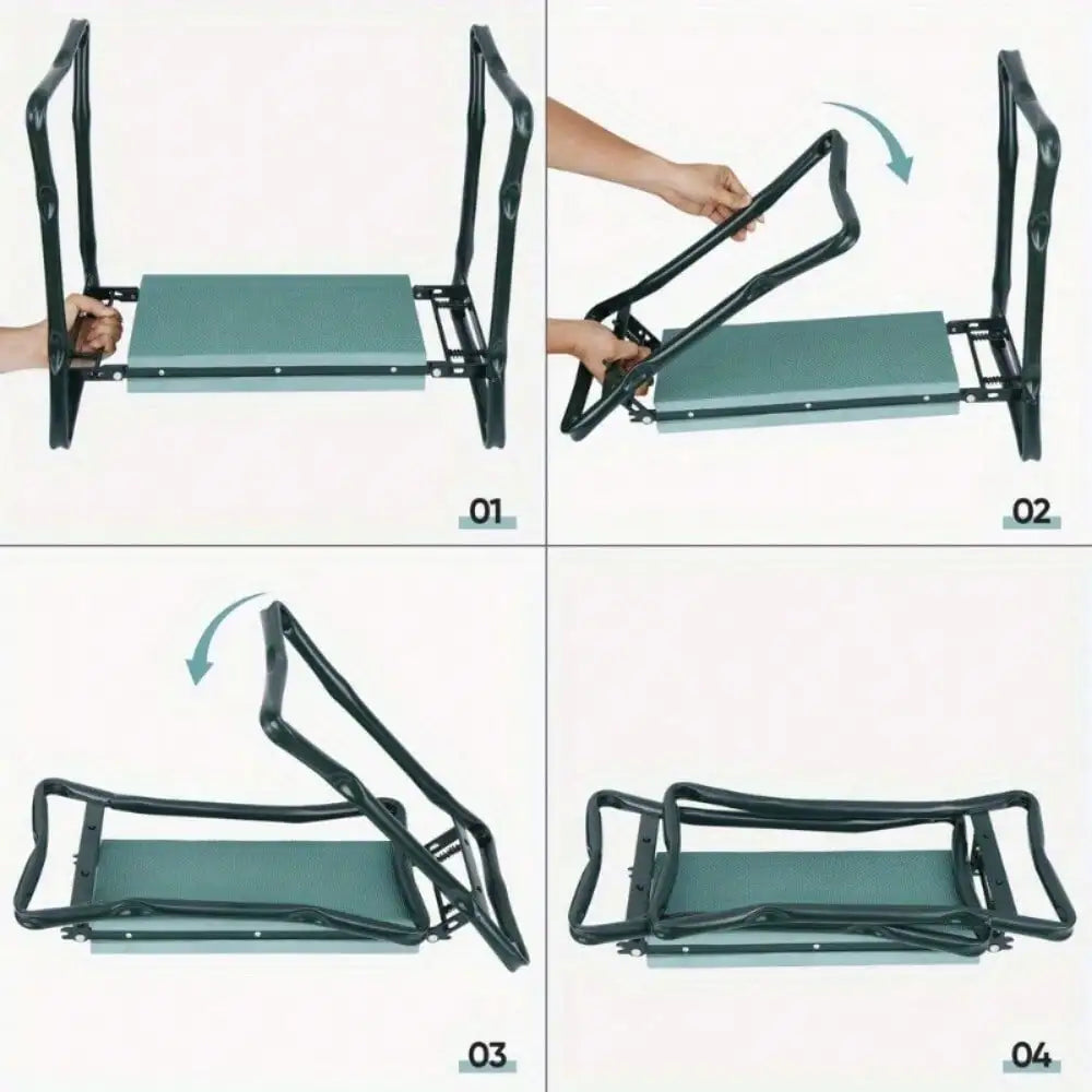 Garden Kneeling Stool Folding Seat With Foam Pad And Steel Frame Tool Bag