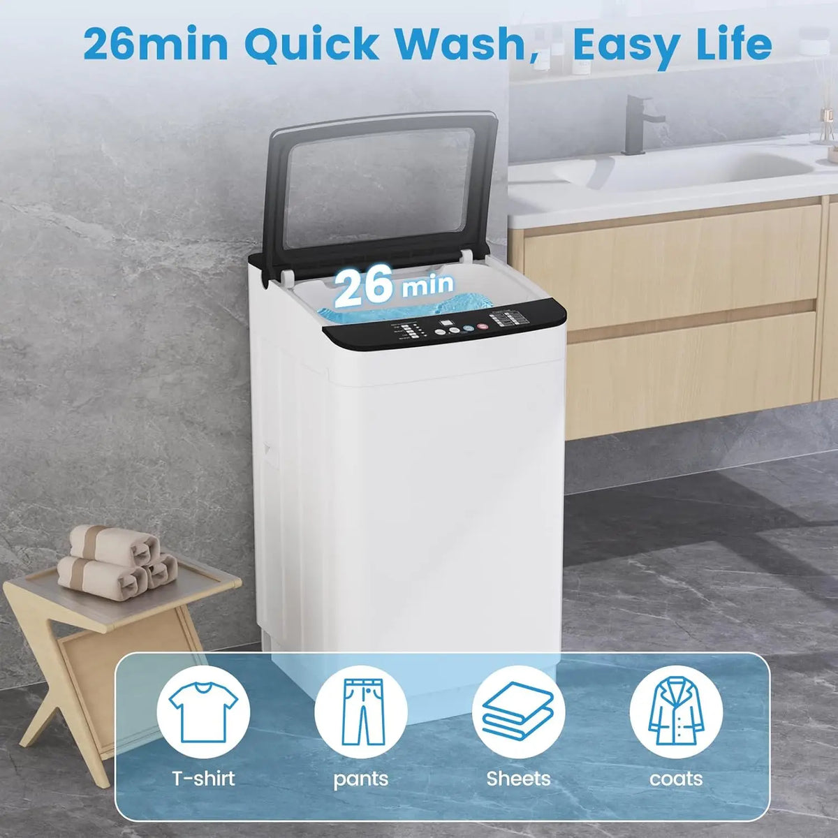 White portable washer and dryer set with digital controls, 25lb washer and 10lb dryer