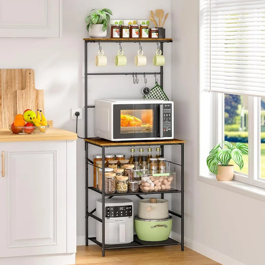 Farmhouse 4 Tier Coffee Bar Station With 8 Hooks And Ample Storage