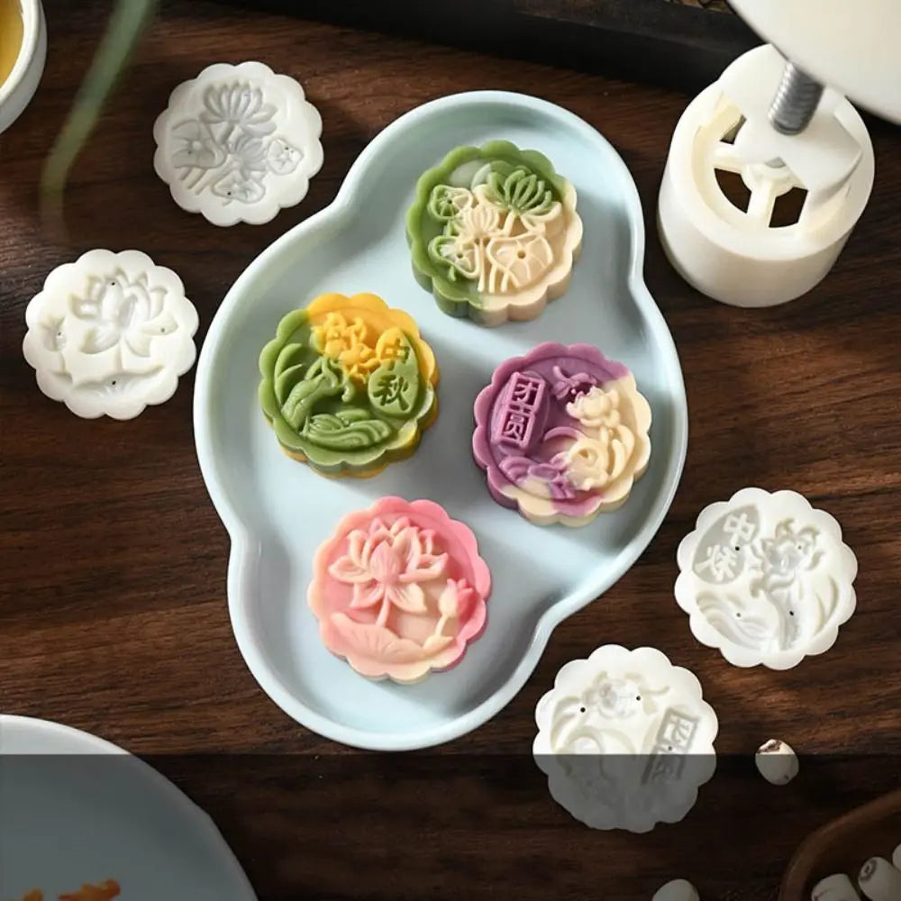 Mid Autumn Festival Round Mooncake Mold 50g DIY Hand Press Mold Fondant Cake Decoration Tools Flower Shape Moon Cake Mould by S And B Enterprise