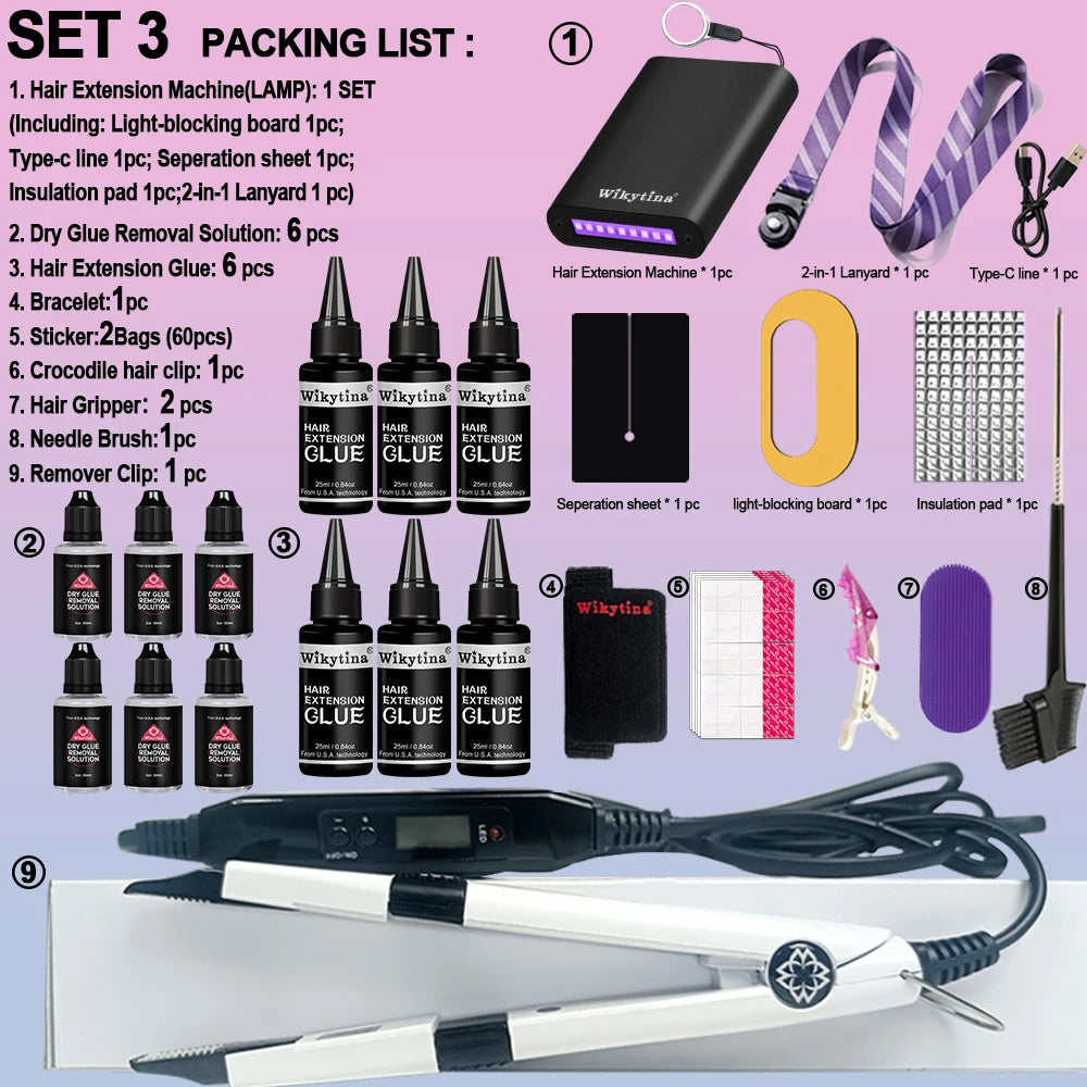 Wikytina Professional Hair Extensions Kit With UV Glue Tools