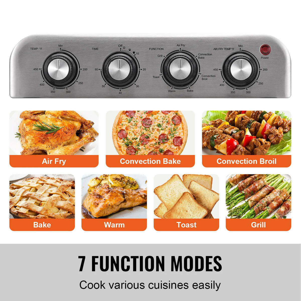 SucceBuy stainless steel 18L 1700W air fryer toaster oven with grill for countertop use