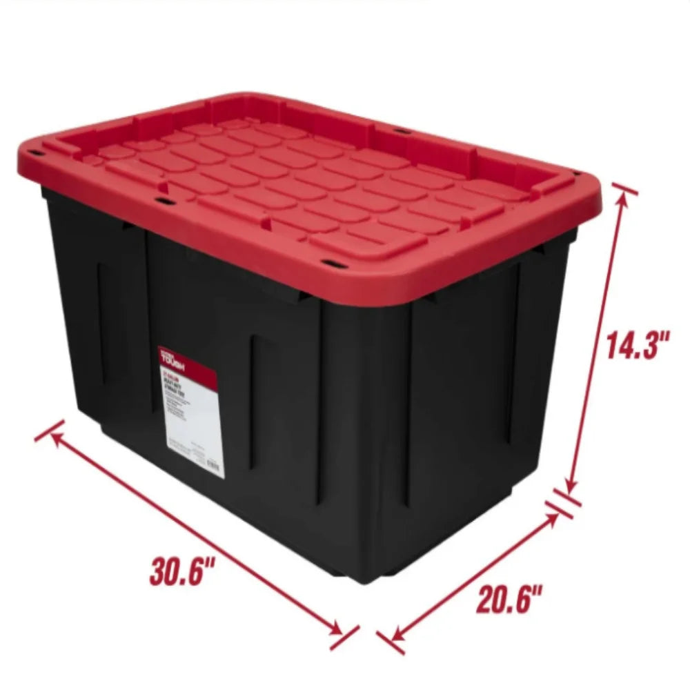 6 Pack 27 Gallon Large Storage Bins with Snap Lid Black And Red Heavy Duty Plastic Storage Containers for Home Organization by S And B Enterprise