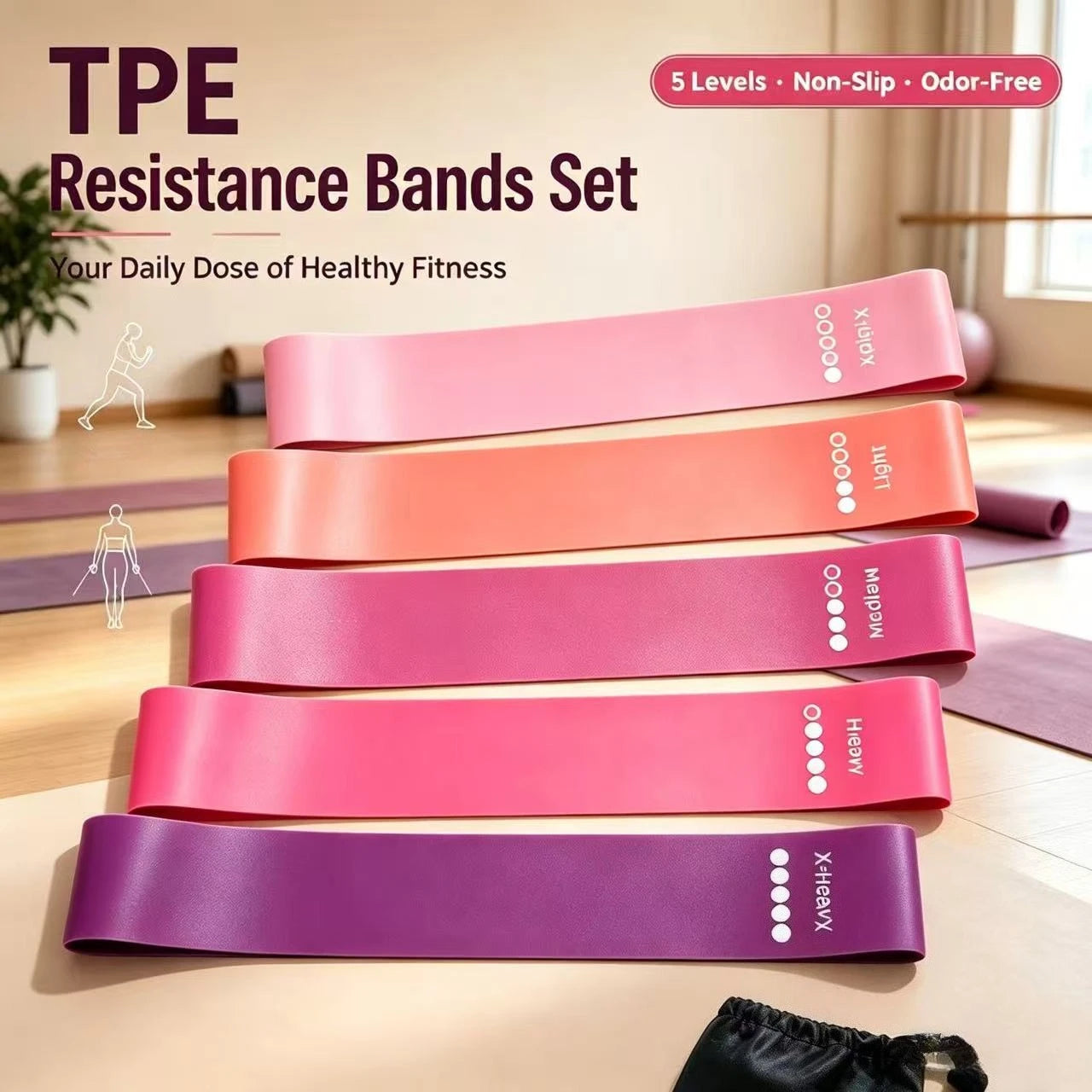 TPE Resistance Bands Set – 5 Levels Non-Slip Booty Exercise Bands for Hip, Legs & Glutes – Home Workout Yoga Fitness Strength Training Equipment by S And B Enterprise