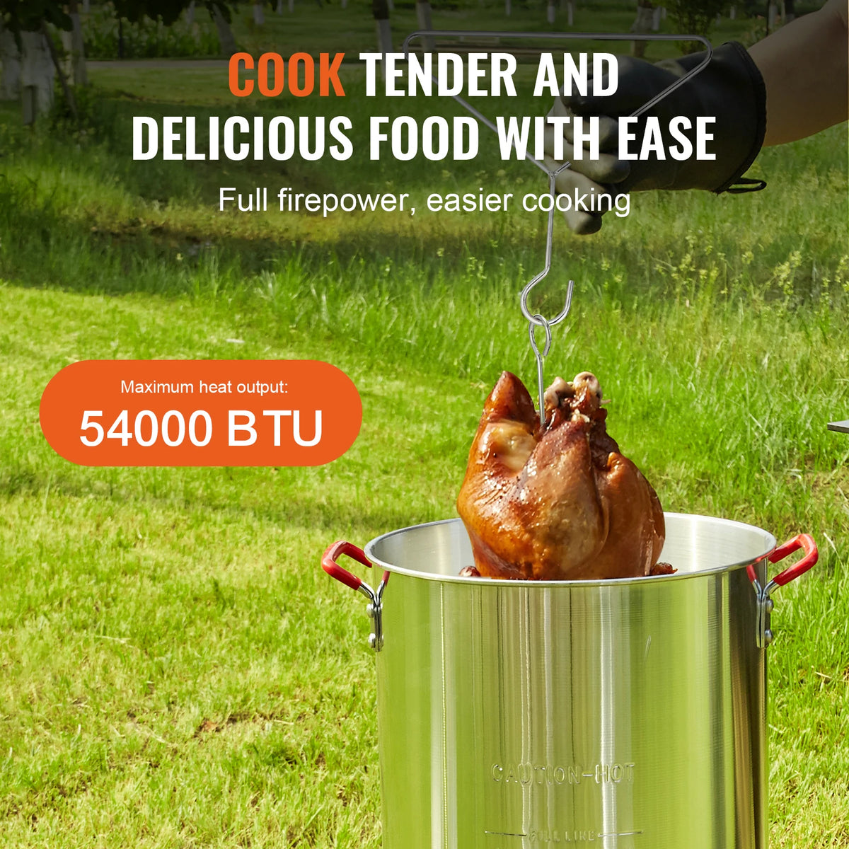 Gas turkey fryer pot, stainless steel 30 qt kit with hanging hook and turkey