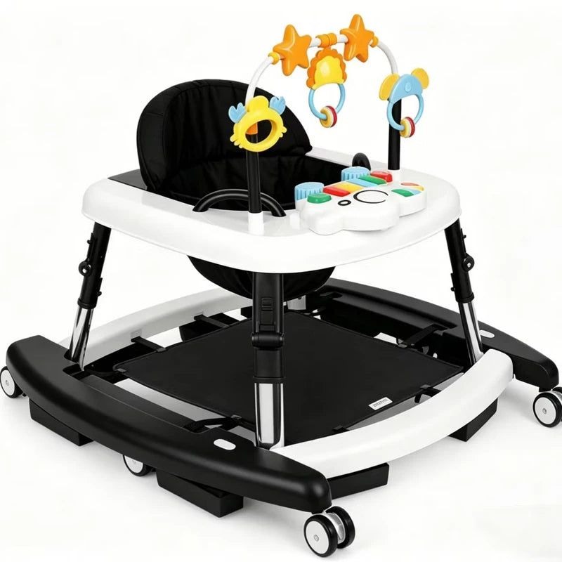 5-in-1 baby walker with anti-rollover, foldable frame, musical toy bar, adjustable height
