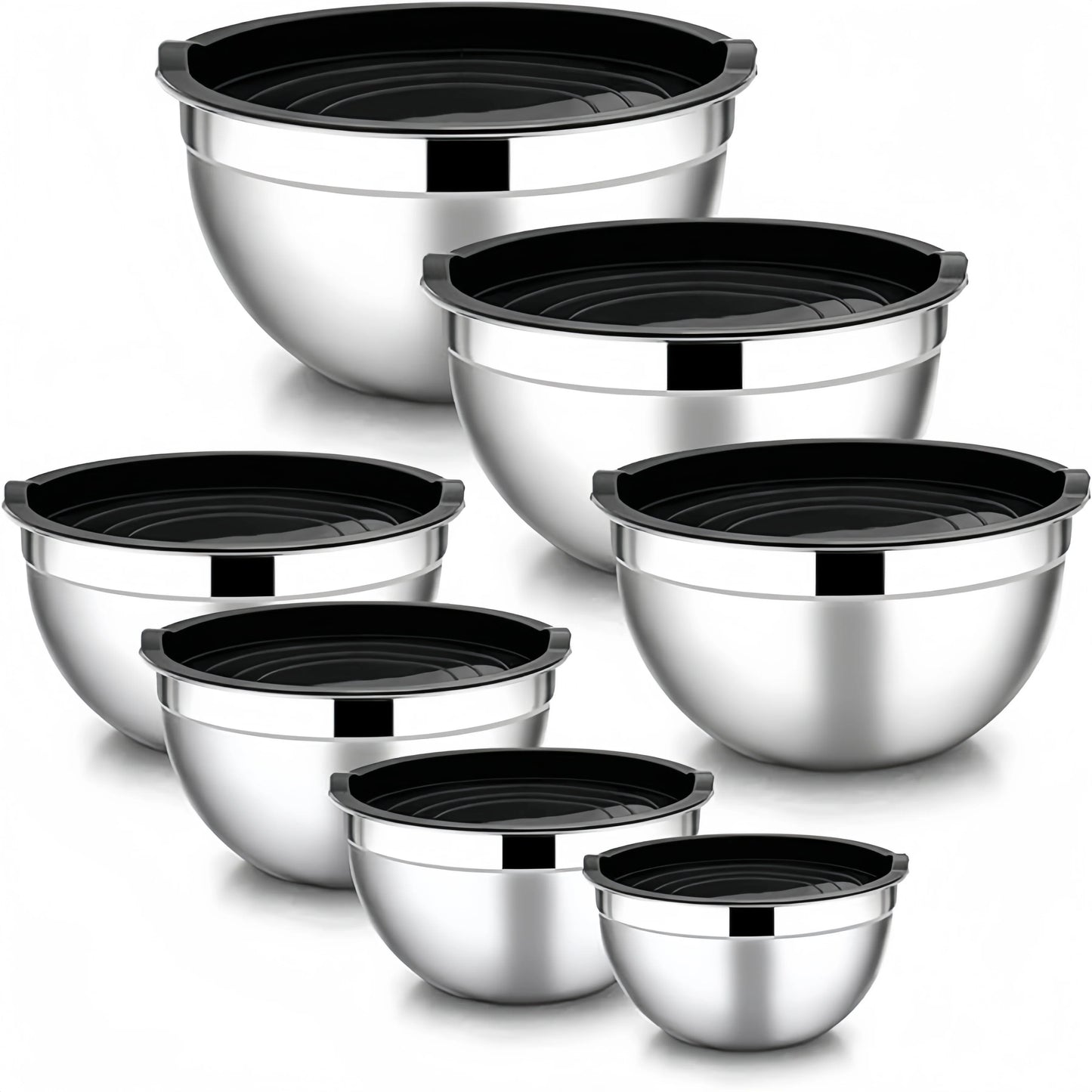 7PC Food Grade Stainless Steel Mixing Bowls Set,Kitchen Bowl, Salad Bowl, Metal Mixing Bowl,Nesting Stackable Deep Basin with Sealed Lid,BPA Free Dishwasher Safe for Cooking Prep,Fruit Washing, Marinating, Salad Making,Food S by S And B Enterprise