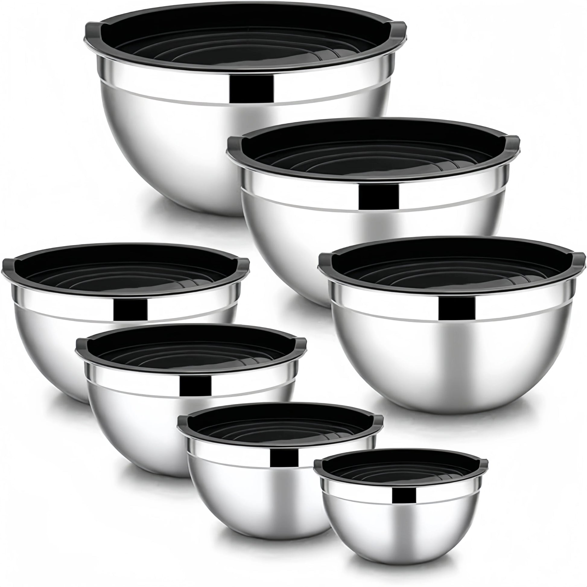 7PC Food Grade Stainless Steel Mixing Bowls Set,Kitchen Bowl, Salad Bowl, Metal Mixing Bowl,Nesting Stackable Deep Basin with Sealed Lid,BPA Free Dishwasher Safe for Cooking Prep,Fruit Washing, Marinating, Salad Making,Food S by S And B Enterprise