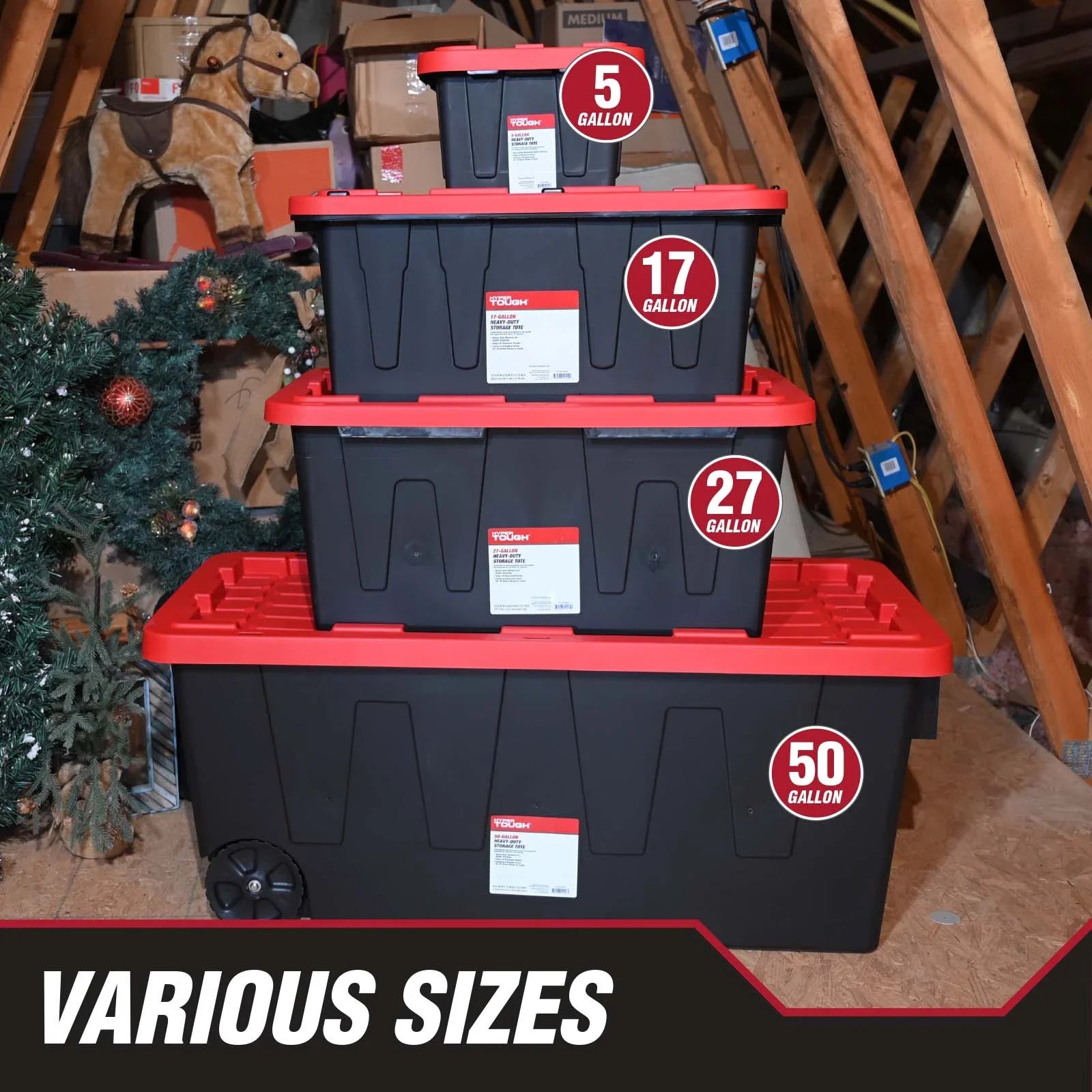 6 Pack 27 Gallon Large Storage Bins with Snap Lid Black And Red Heavy Duty Plastic Storage Containers for Home Organization by S And B Enterprise