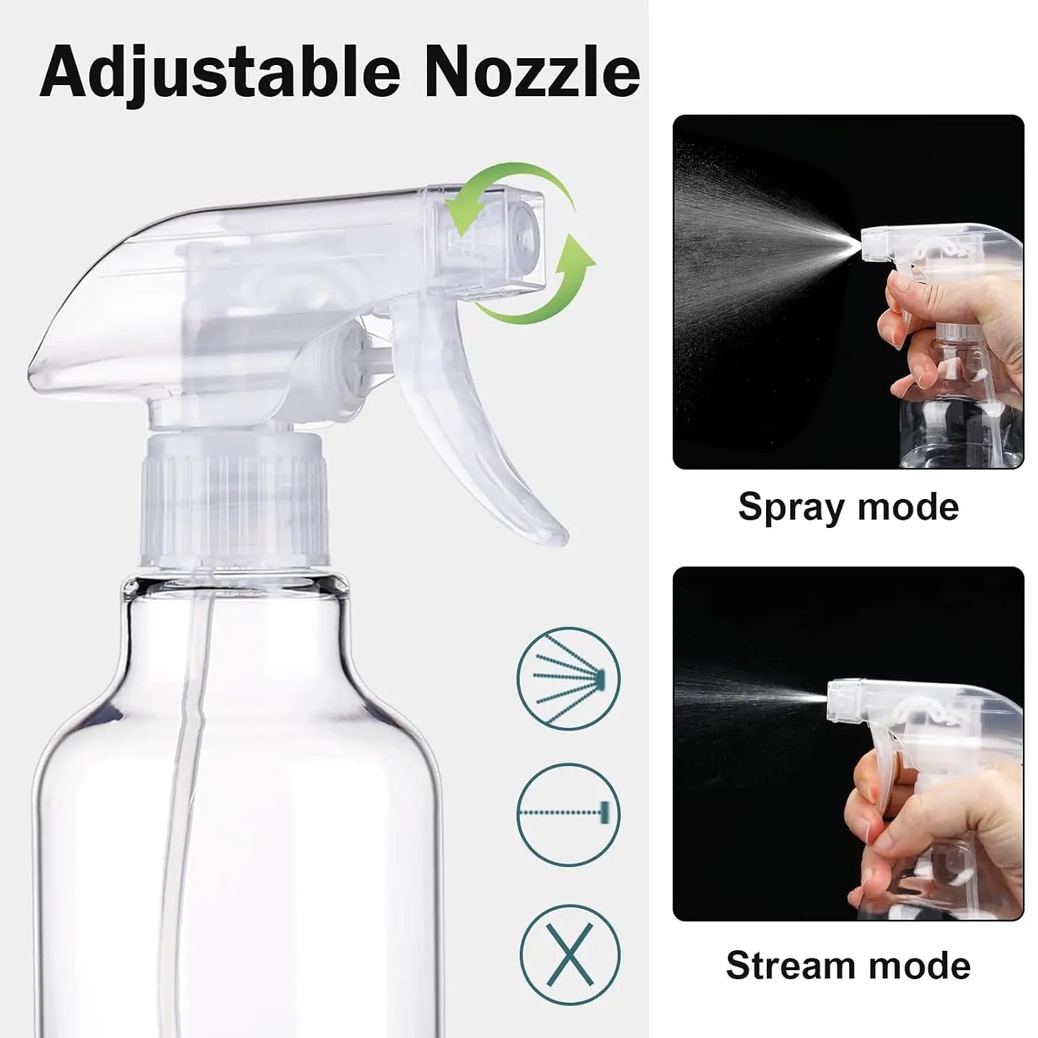 2-pack clear plastic spray bottles, 16.9oz (500ml), adjustable nozzle by S And B Enterprise